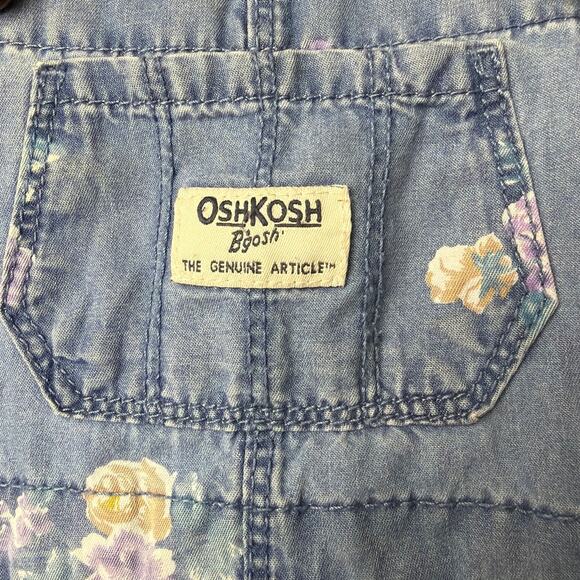 Vintage Osh Kosh B'Gosh Little Girls Bib Overall Dress Denim Floral Size 18M - Picture 3 of 6